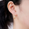 Gold circular hoop earrings with double row of sparkling zirconia - women using earrings