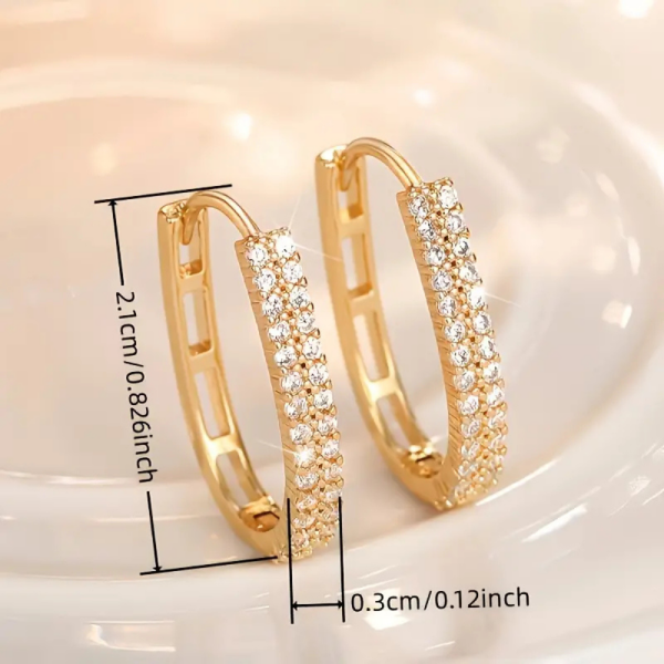 Gold circular hoop earrings with double row of sparkling zirconia - size of earrings