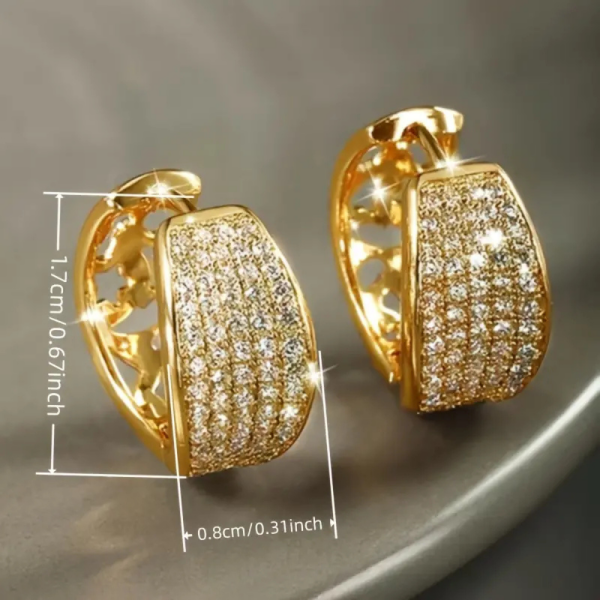 Size of earrings. Pair Women's Fashion Hoop Earrings with Dense Shiny Synthetic Zirconia, Small Circle Design, Copper Base, Elegant & Glittery Style for Daily Wear and Banquets, Luxurious Jewelry